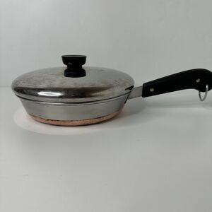 1801 Revere Ware Copper Clad 8" Skillet W/ Lid Saute Frying Pan Stainless Steel